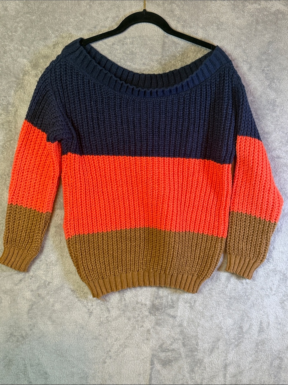 Chunky Colorblock Crewneck Sweater - Navy, Orange, Brown